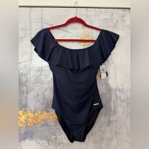 Michael Kors Elegant Navy Ruffle Swimsuit